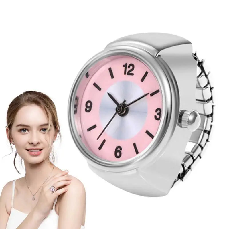 Round Simple Finger Watch Ring Mini Elastic Strap Alloy Watches Couple Rings Jewelry Clock Retro Roman QuartzWatch Rings